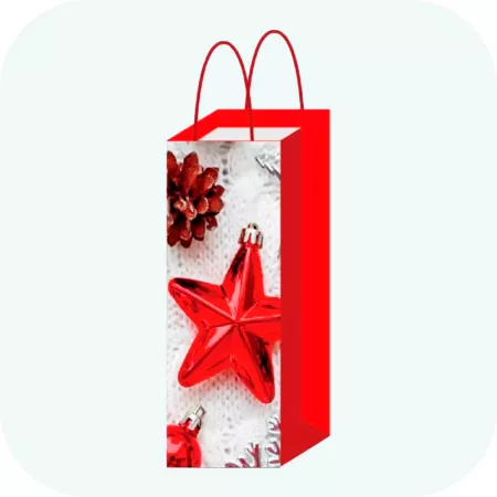 Pack 12 bolsas de papel decoradas para botella de vino con asas de cuerda diseños navideños 36x12,5x8,5 cm