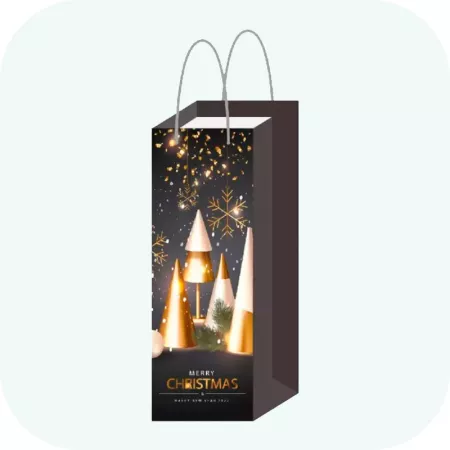Pack 12 bolsas de papel decoradas para botella de vino con asas de cuerda diseños aleatorios 36x12,5x8,5 cm ideal para regalar Navidad
