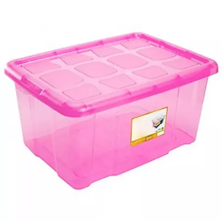 Caja de almacenaje 60L rosa con tapa y asas clip Fácil uso Caja de almacenaje 60L rosa con tapa y asas clip Fácil uso