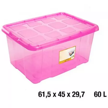 Caja de almacenaje 60L rosa con tapa y asas clip Fácil uso Caja de almacenaje 60L rosa con tapa y asas clip Fácil uso