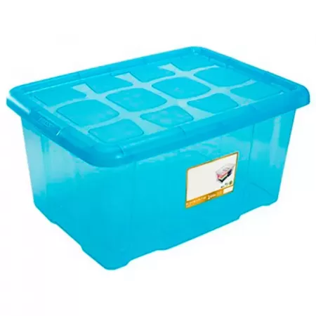 Caja de Almacenaje 60L Azul Transparente con Tapa y Asas Caja de Almacenaje 60L Azul Transparente con Tapa y Asas