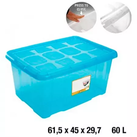 Caja de Almacenaje 60L Azul Transparente con Tapa y Asas Caja de Almacenaje 60L Azul Transparente con Tapa y Asas