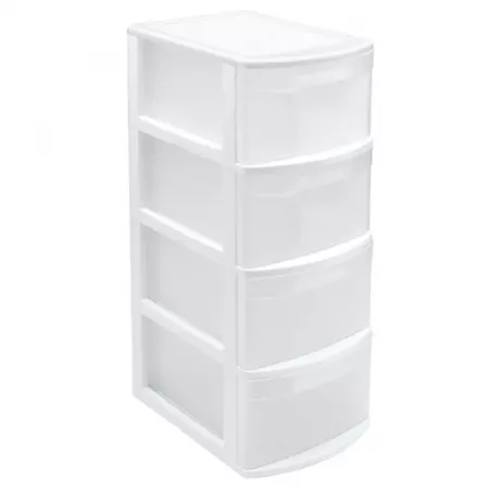 Cajonera Plástico 4 Cajones Blanca Transparente para Hogar Cajonera Plástico 4 Cajones Blanca Transparente para Hogar