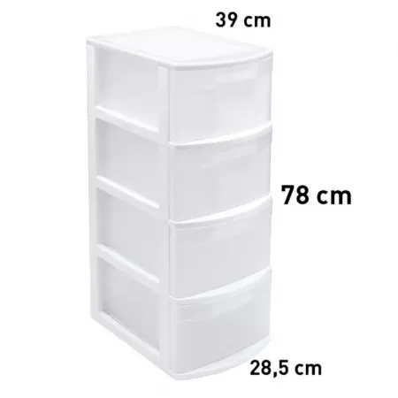 Cajonera Plástico 4 Cajones Blanca Transparente para Hogar Cajonera Plástico 4 Cajones Blanca Transparente para Hogar