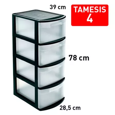 Cajonera 4 Cajones Plástico Resistente Negra para Oficina Cajonera 4 Cajones Plástico Resistente Negra para Oficina
