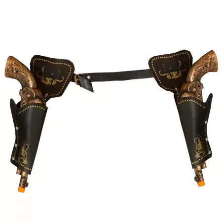 Cartuchera Doble con Pistolas Doradas para Carnaval +14 años Cartuchera Doble con Pistolas Doradas para Carnaval +14 años