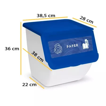 Contenedor apilable 36L con ruedas y tapa abatible azul Contenedor apilable 36L con ruedas y tapa abatible azul