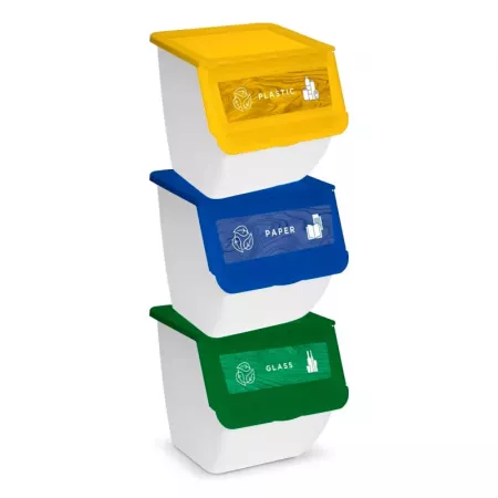 Set 3 Contenedores Apilables 36L con Ruedas y Tapa Abatible Set 3 Contenedores Apilables 36L con Ruedas y Tapa Abatible