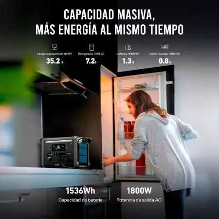 Anker SOLIX - Estación de energía portátil F1500 - Batería LiFePO4 de 1056Wh (480,000 mAh), 1800W (sobrecarga de 2400W), Carga 80% en 1,4 H Anker SOLIX - Estación de energía portátil F1500 - Batería LiFePO4 de 1056Wh (480,000 mAh), 1800W (sobrecarga de 2400W), Carga 80% en 1,4 H