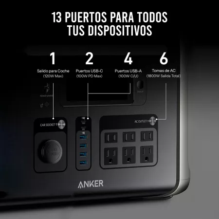Anker SOLIX - Estación de energía portátil F1500 - Batería LiFePO4 de 1056Wh (480,000 mAh), 1800W (sobrecarga de 2400W), Carga 80% en 1,4 H Anker SOLIX - Estación de energía portátil F1500 - Batería LiFePO4 de 1056Wh (480,000 mAh), 1800W (sobrecarga de 2400W), Carga 80% en 1,4 H