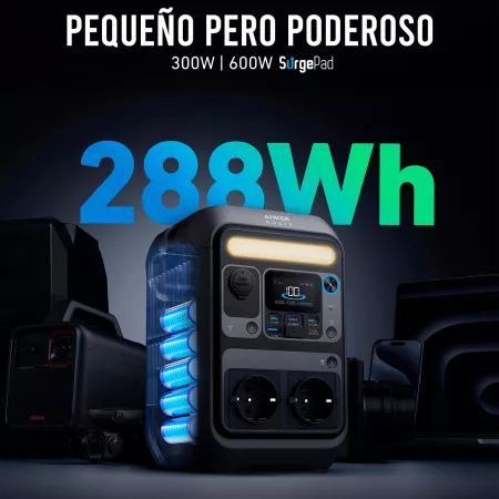 Anker SOLIX - Estación de energía portátil C300X y Panel Solar Portátil PS60 - Batería LiFePO4 de 288Wh, 300W (sobrecarga de 600W) carga rápida de 140W Anker SOLIX - Estación de energía portátil C300X y Panel Solar Portátil PS60 - Batería LiFePO4 de 288Wh, 300W (sobrecarga de 600W) carga rápida de 140W