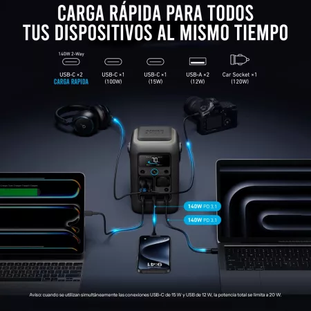 Anker SOLIX - Estación de energía portátil C300X DC y Panel Solar Portátil PS60 - Batería LiFePO4 de 288Wh, 300W (sobrecarga de 600W) carga rápida de 140W Anker SOLIX - Estación de energía portátil C300X DC y Panel Solar Portátil PS60 - Batería LiFePO4 de 288Wh, 300W (sobrecarga de 600W) carga rápida de 140W