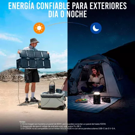 Anker SOLIX - Estación de energía portátil C300X DC y Panel Solar Portátil PS60 - Batería LiFePO4 de 288Wh, 300W (sobrecarga de 600W) carga rápida de 140W Anker SOLIX - Estación de energía portátil C300X DC y Panel Solar Portátil PS60 - Batería LiFePO4 de 288Wh, 300W (sobrecarga de 600W) carga rápida de 140W