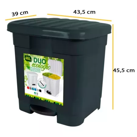 Cubo Ecológico 46L con Pedal y Separador para 2 Bolsas Cubo Ecológico 46L con Pedal y Separador para 2 Bolsas