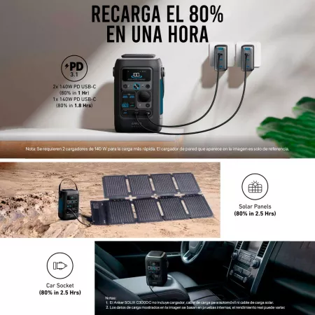 Anker SOLIX - Estación de energía portátil C300X DC y Panel Solar Portátil PS60 - Batería LiFePO4 de 288Wh, 300W (sobrecarga de 600W) carga rápida de 140W Anker SOLIX - Estación de energía portátil C300X DC y Panel Solar Portátil PS60 - Batería LiFePO4 de 288Wh, 300W (sobrecarga de 600W) carga rápida de 140W