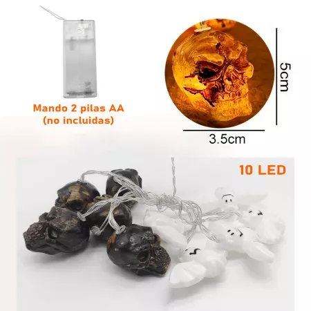 Guirnalda de calaveras y murciélagos con luces LED y Mando - Halloween Guirnalda de calaveras y murciélagos con luces LED y Mando - Halloween