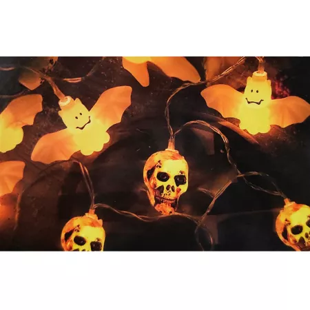 Guirnalda de calaveras y murciélagos con luces LED y Mando - Halloween