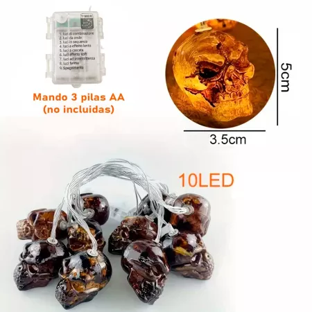 Guirnalda de calaveras con 10 luces LED y Mando Regulador - Halloween Guirnalda de calaveras con 10 luces LED y Mando Regulador - Halloween