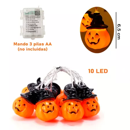 Guirnalda de calabazas con 10 luces LED y Mando Regulador - Halloween Guirnalda de calabazas con 10 luces LED y Mando Regulador - Halloween