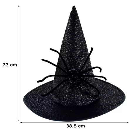 Gorro de Bruja Halloween Negro con Araña - 38,5 cm Gorro de Bruja Halloween Negro con Araña - 38,5 cm
