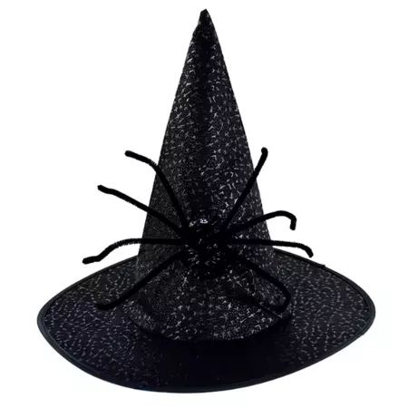 Gorro de Bruja Halloween Negro con Araña - 38,5 cm