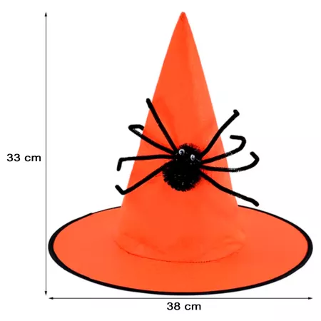 Gorro de Bruja Halloween Naranja con Araña - 38 cm Gorro de Bruja Halloween Naranja con Araña - 38 cm