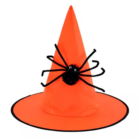 Gorro de Bruja Halloween Naranja con Araña - 38 cm