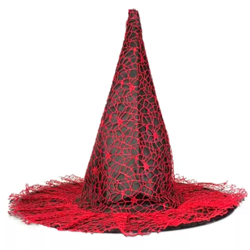 Gorro de Bruja Halloween Negro con Telaraña Roja - 38,5 cm Gorro de Bruja Halloween Negro con Telaraña Roja - 38,5 cm