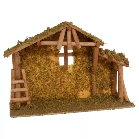 Cueva de Madera Natural para Belén, Pintada a Mano, 45 x 14,5 x 30 cm