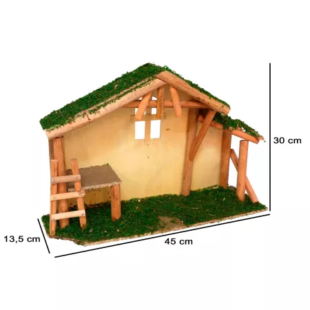 Cueva de Madera y Musgo para Belén, Pintada a Mano, 45 x 13,5 x 30 cm