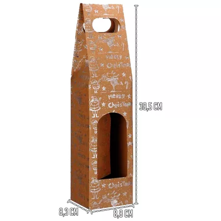 Pack 3 Cajas Merry Chrismas 38,5 x 8,8 x 8,3 cm para Botella de Vino con Ventana y Asa - Navidad
