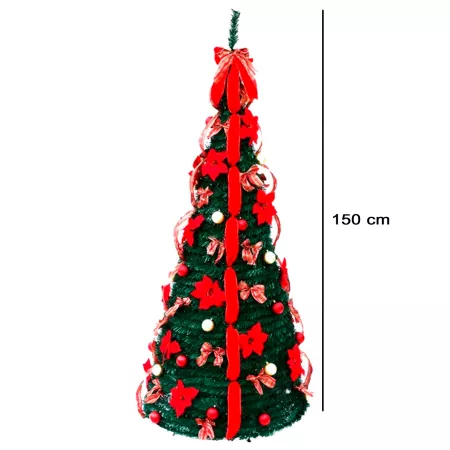 Árbol Plegable de Navidad artificial 150 cm verde decorado con cintas fácil montaje