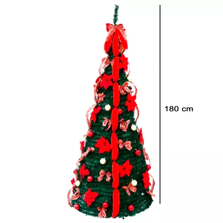 Árbol Plegable de Navidad artificial 180 cm verde decorado con cintas fácil montaje
