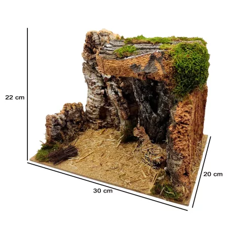 Cueva de Madera y Corcho para Belén, Pintada a Mano, 30 x 20 x 22 cm