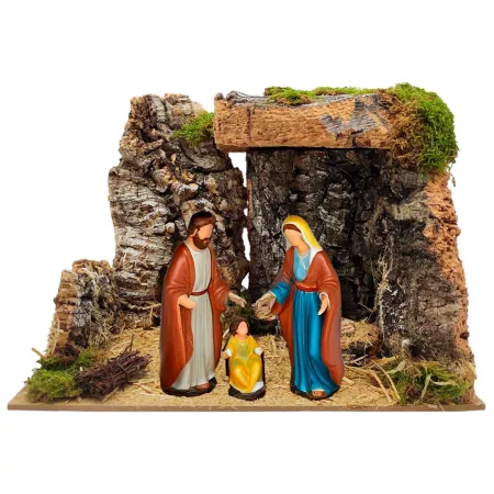 Cueva de Madera y Corcho para Belén, Pintada a Mano, 30 x 20 x 22 cm