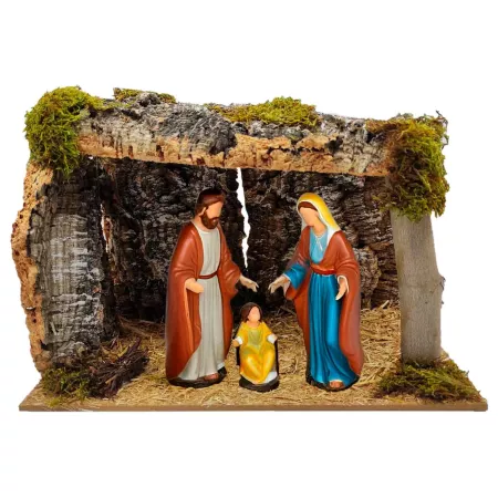 Cueva de Madera y Corcho para Belén, Pintada a Mano, 30 x 20 x 21,5 cm