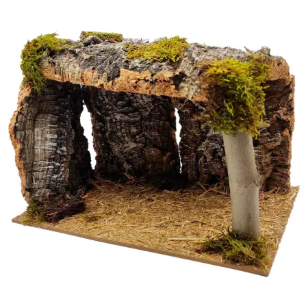 Cueva de Madera y Corcho para Belén, Pintada a Mano, 30 x 20 x 21,5 cm