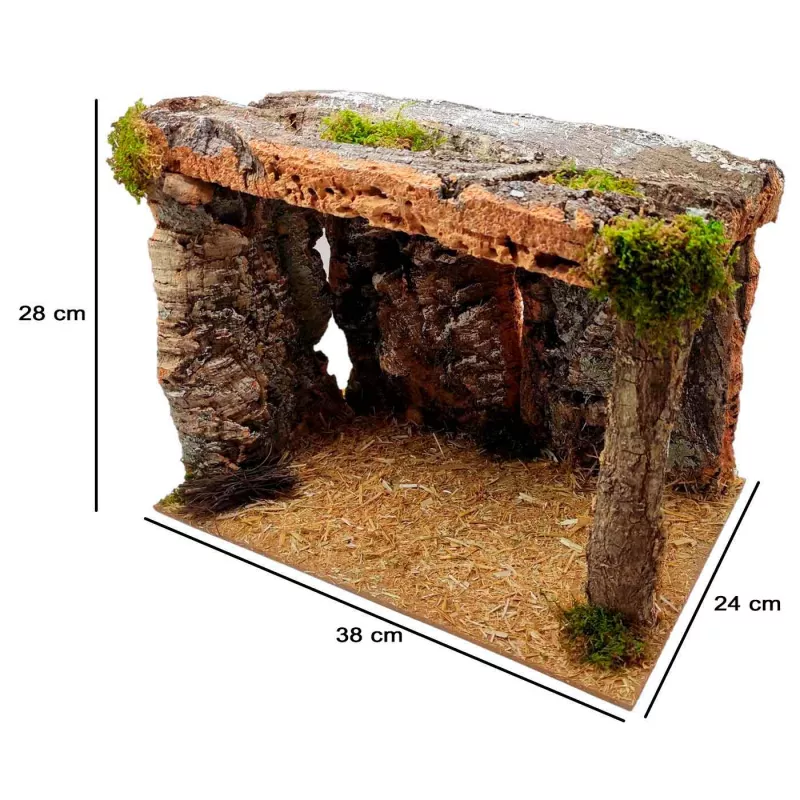 Cueva de Madera y Corcho para Belén, Pintada a Mano, 38 x 24 x 28 cm, Modelo Aleatorio
