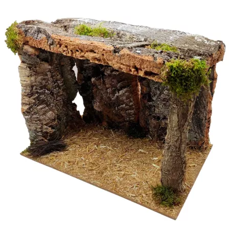 Cueva de Madera y Corcho para Belén, Pintada a Mano, 38 x 24 x 28 cm, Modelo Aleatorio
