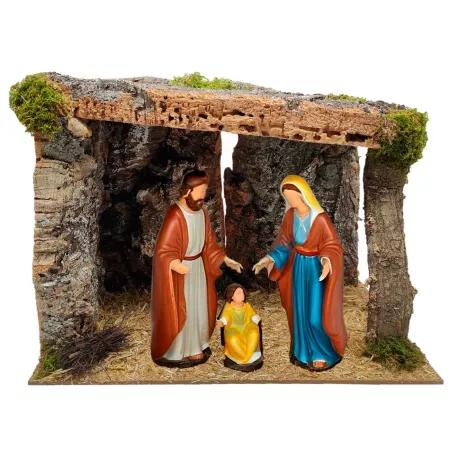 Cueva de Madera y Corcho para Belén, Pintada a Mano, 38 x 24 x 28 cm, Modelo Aleatorio