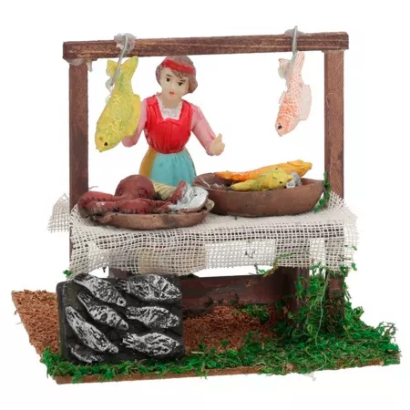 Figura de puesto de pescadera para Belén 12 x 10,5 cm - Adorno Navideño