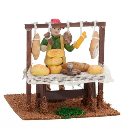 Figura de puesto de panadero para Belén en madera y resina 12 x 10,5 cm Adorno de Navidad