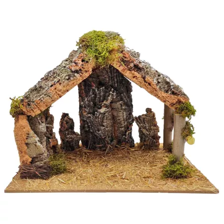 Cueva de Madera y Corcho para Belén, Pintada a Mano, 30 x 20 x 23 cm