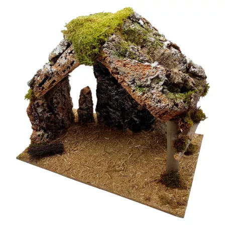 Cueva de Madera y Corcho para Belén, Pintada a Mano, 38 x 24 x 30 cm