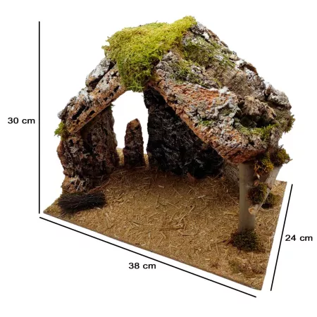Cueva de Madera y Corcho para Belén, Pintada a Mano, 38 x 24 x 30 cm