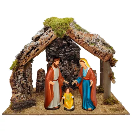 Cueva de Madera y Corcho para Belén, Pintada a Mano, 38 x 24 x 30 cm