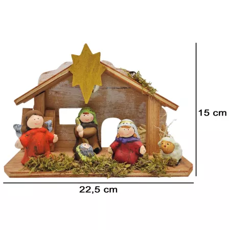 Portal Nacimiento Infantil con Figuras y luz a pilas 15 x 22,5 x 8,2 cm