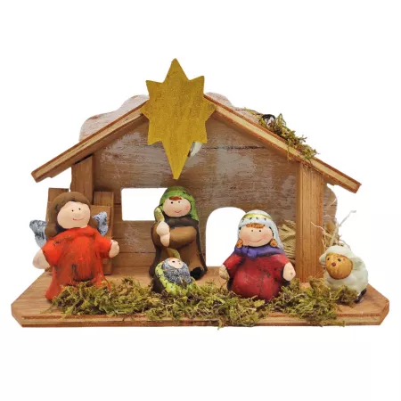 Portal Nacimiento Infantil con Figuras y luz a pilas 15 x 22,5 x 8,2 cm