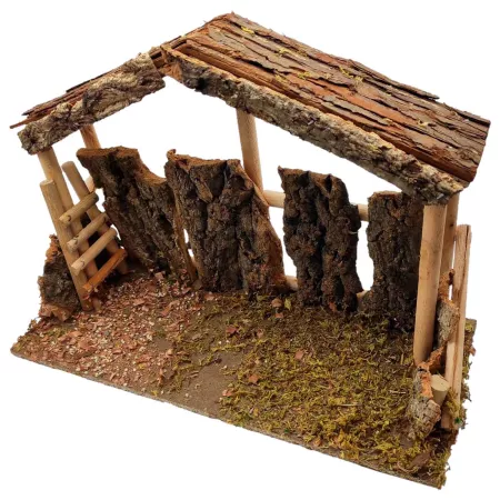 Cueva de Madera y Corcho para Belén, Pintada a Mano, 40 x 17 x 27 cm