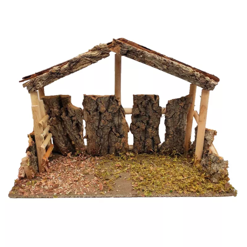 Cueva de Madera y Corcho para Belén, Pintada a Mano, 40 x 17 x 27 cm